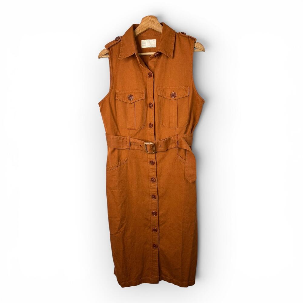 Banana Republic Heritage Bahia Midi Dress Size 12 Sleeveless Orange Cotton Linen